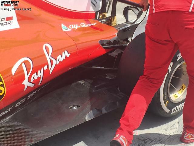 Die Fotos im Detail zum Durchklicken: Der Außenrand des Ferrari-Unterbodens verwindet sich nach unten und bildet eine Schürze.