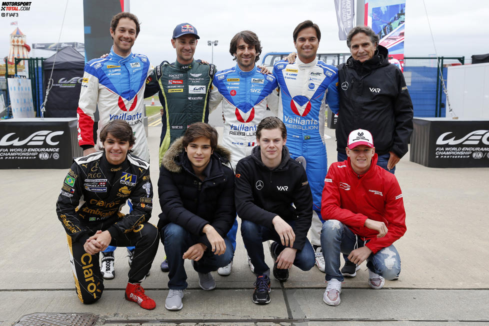 Bruno Senna, Mathias Lauda, Nelson Piquet Jun., Nelson Piquet sen., Pietro Fittipaldi, Pedro Piquet, Harrison Newey und Mick Schumacher 