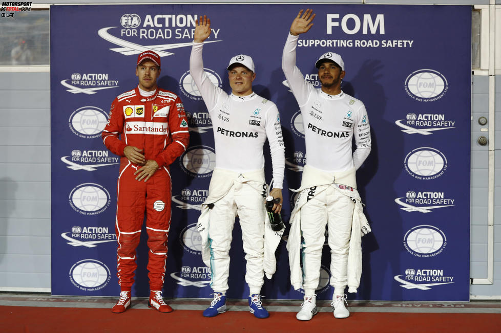 Valtteri Bottas (Mercedes), Lewis Hamilton (Mercedes) und Sebastian Vettel (Ferrari) 