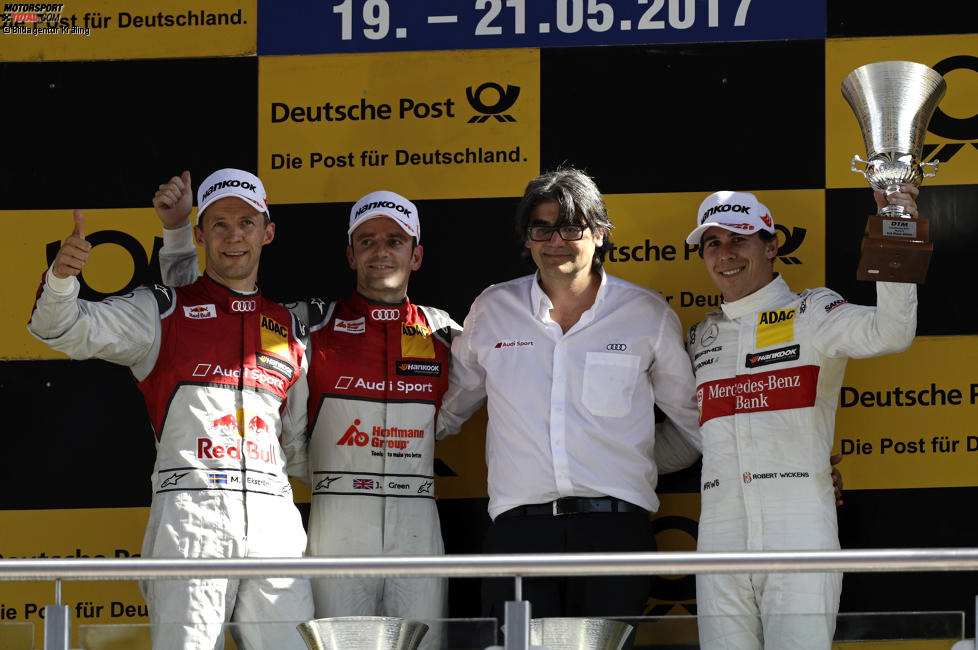 Mattias Ekström (Abt-Audi), Jamie Green (Rosberg-Audi) und Robert Wickens (HWA-Mercedes) 