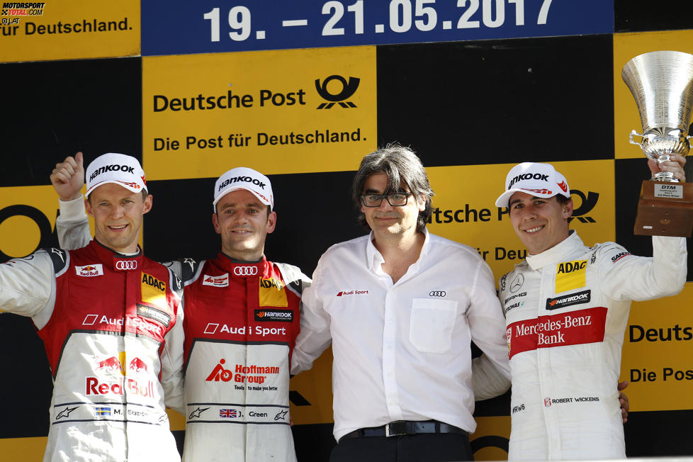 Jamie Green (Rosberg-Audi), Mattias Ekström (Abt-Audi) und Robert Wickens (HWA-Mercedes) 