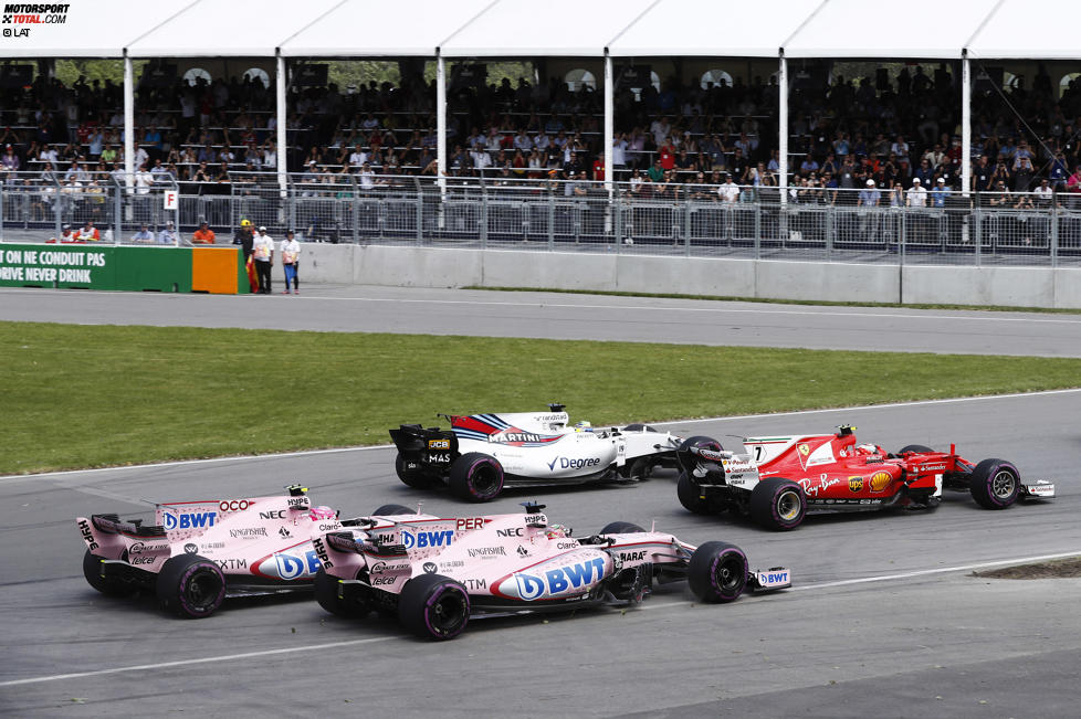 Kimi Räikkönen (Ferrari), Felipe Massa (Williams), Sergio Perez (Force India) und Esteban Ocon (Force India) 