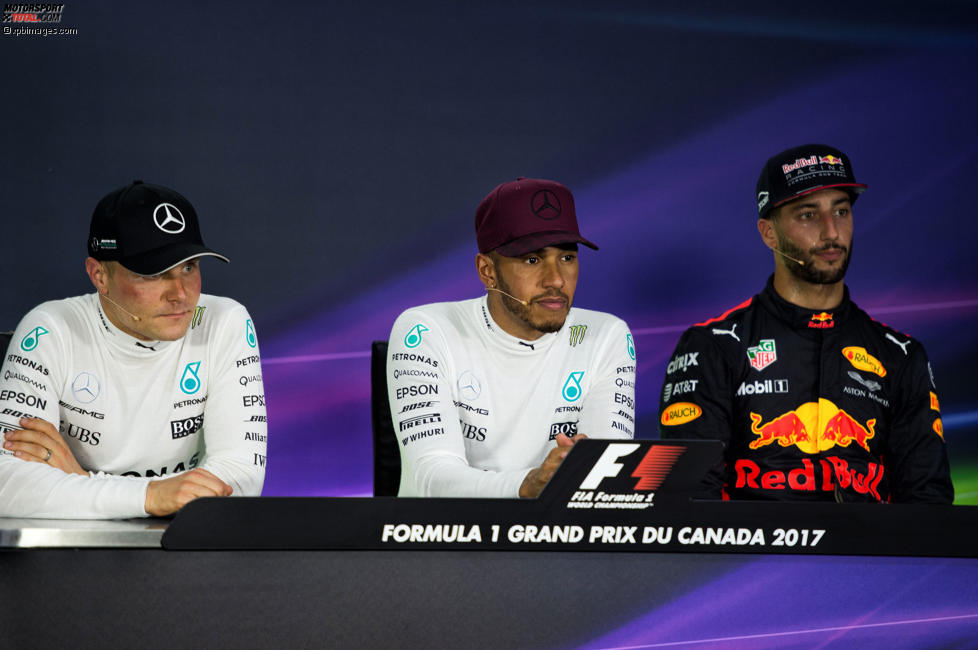 Valtteri Bottas (Mercedes), Lewis Hamilton (Mercedes) und Daniel Ricciardo (Red Bull) 