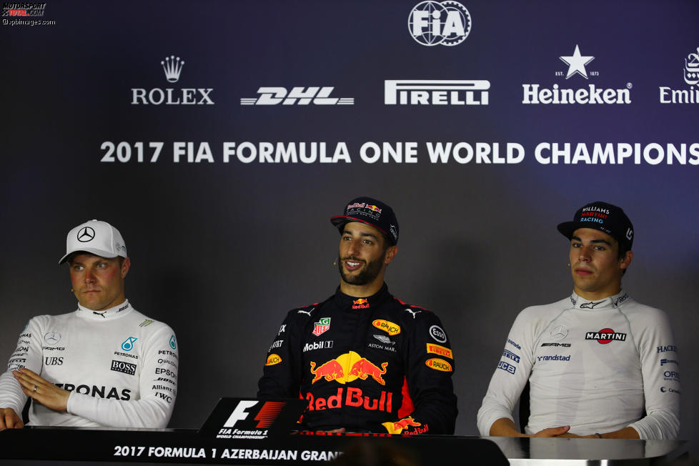 Valtteri Bottas (Mercedes), Daniel Ricciardo (Red Bull) und Lance Stroll (Williams) 