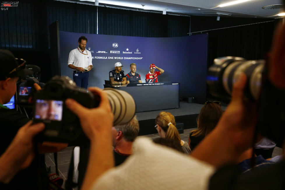 Lewis Hamilton (Mercedes), Kevin Magnussen (Haas) und Sebastian Vettel (Ferrari) 