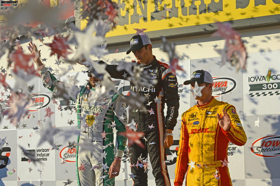 J.R. Hildebrand (Carpenter), Helio Castroneves (Penske) und Ryan Hunter-Reay (Andretti) 