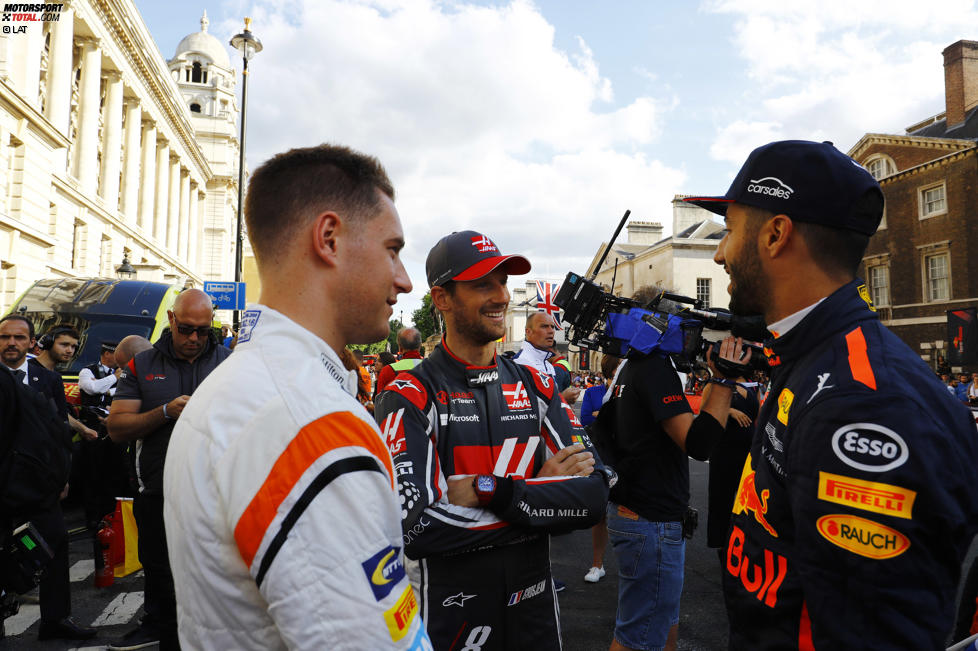 Stoffel Vandoorne (McLaren), Romain Grosjean (Haas) und Daniel Ricciardo (Red Bull) 
