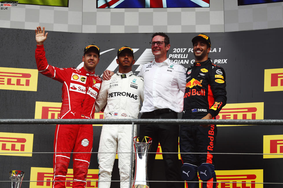 Lewis Hamilton (Mercedes), Sebastian Vettel (Ferrari) und Daniel Ricciardo (Red Bull) 