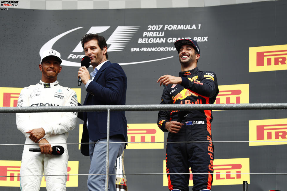 Lewis Hamilton (Mercedes), Mark Webber und Daniel Ricciardo (Red Bull) 