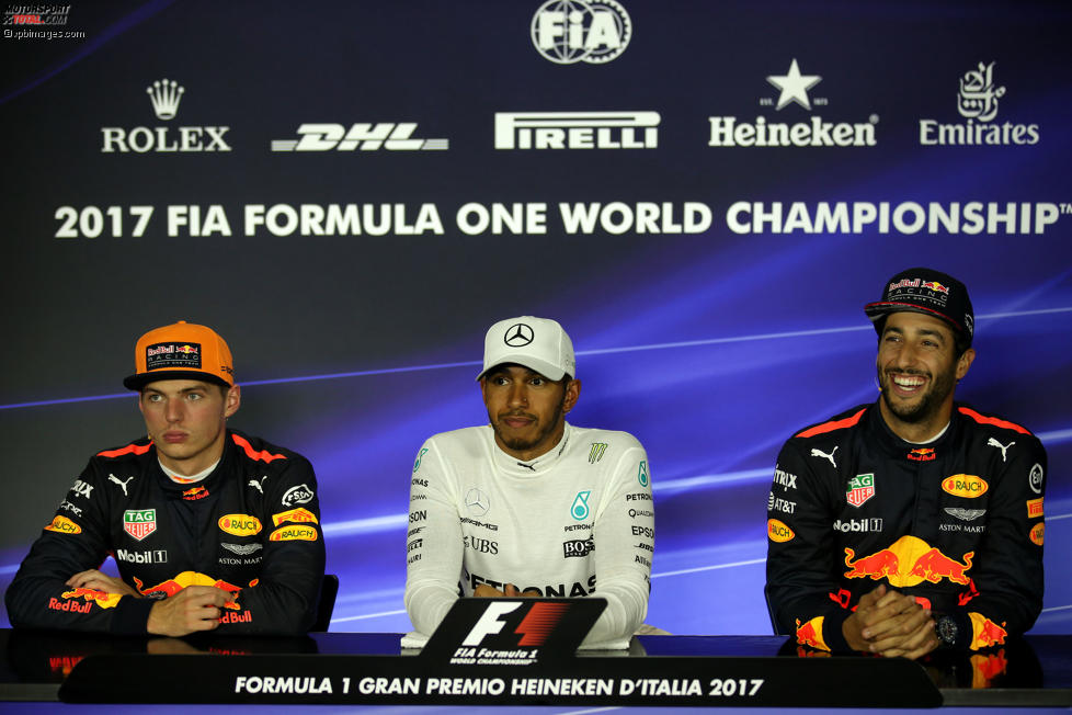 Max Verstappen (Red Bull), Lewis Hamilton (Mercedes) und Daniel Ricciardo (Red Bull) 