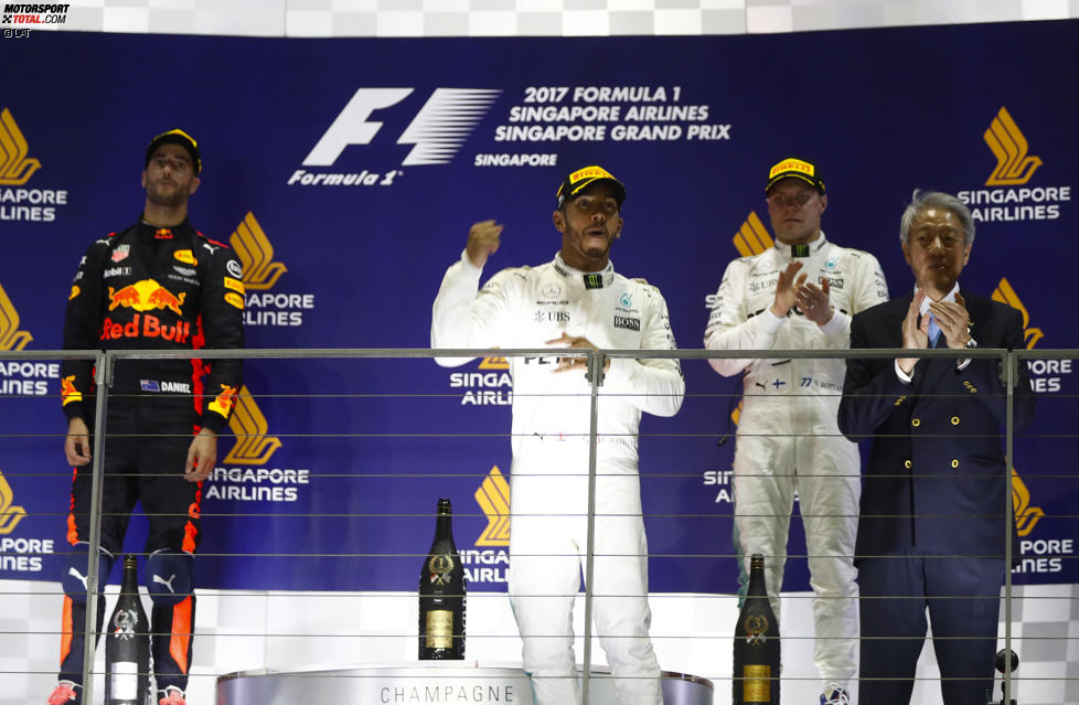 Lewis Hamilton (Mercedes), Daniel Ricciardo (Red Bull) und Valtteri Bottas (Mercedes) 