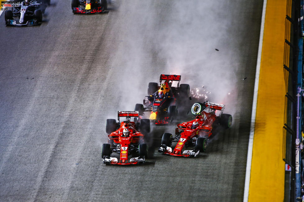Sebastian Vettel (Ferrari), Max Verstappen (Red Bull) und Kimi Räikkönen (Ferrari) 