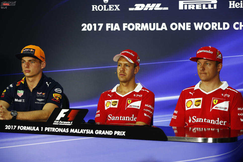 Max Verstappen (Red Bull), Sebastian Vettel (Ferrari) und Kimi Räikkönen (Ferrari) 