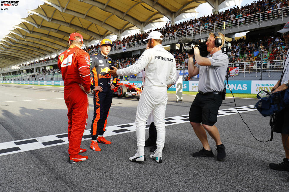 Kimi Räikkönen (Ferrari), Max Verstappen (Red Bull) und Lewis Hamilton (Mercedes) 