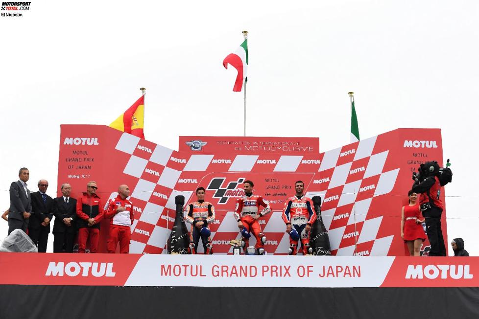 Marc Marquez (Honda), Andrea Dovizioso (Ducati) und Danilo Petrucci (Pramac) 