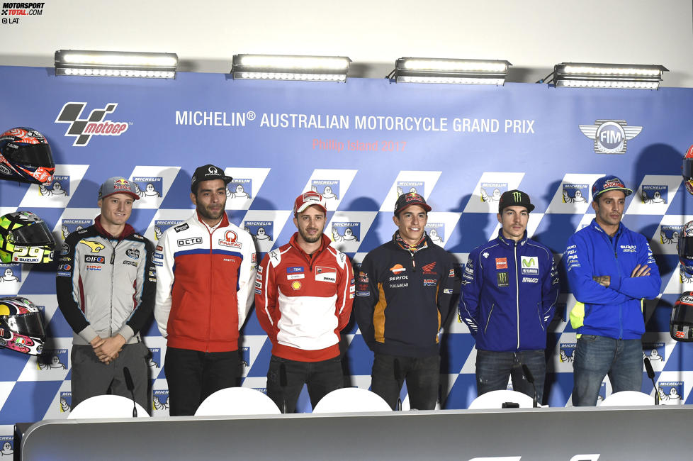 Jack Miller (Marc VDS), Danilo Petrucci (Pramac), Andrea Dovizioso (Ducati), Marc Marquez (Honda) und Andrea Iannone (Suzuki) 