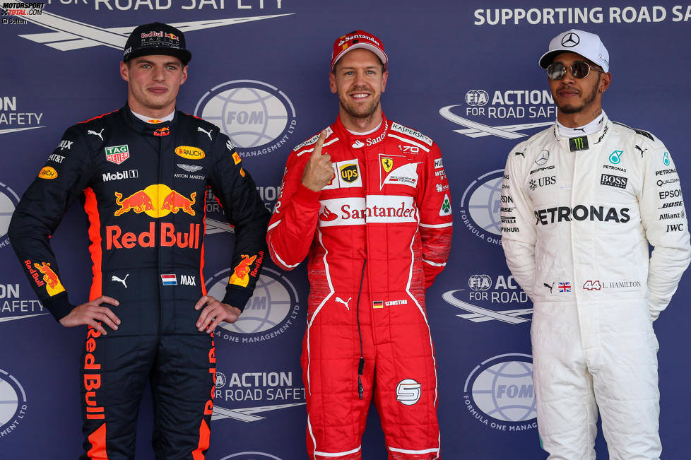Max Verstappen (Red Bull), Sebastian Vettel (Ferrari) und Lewis Hamilton (Mercedes) 