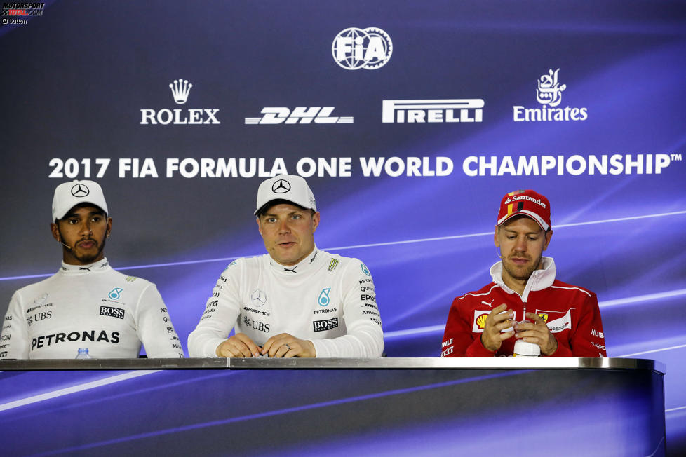 Lewis Hamilton (Mercedes), Valtteri Bottas (Mercedes) und Sebastian Vettel (Ferrari) 