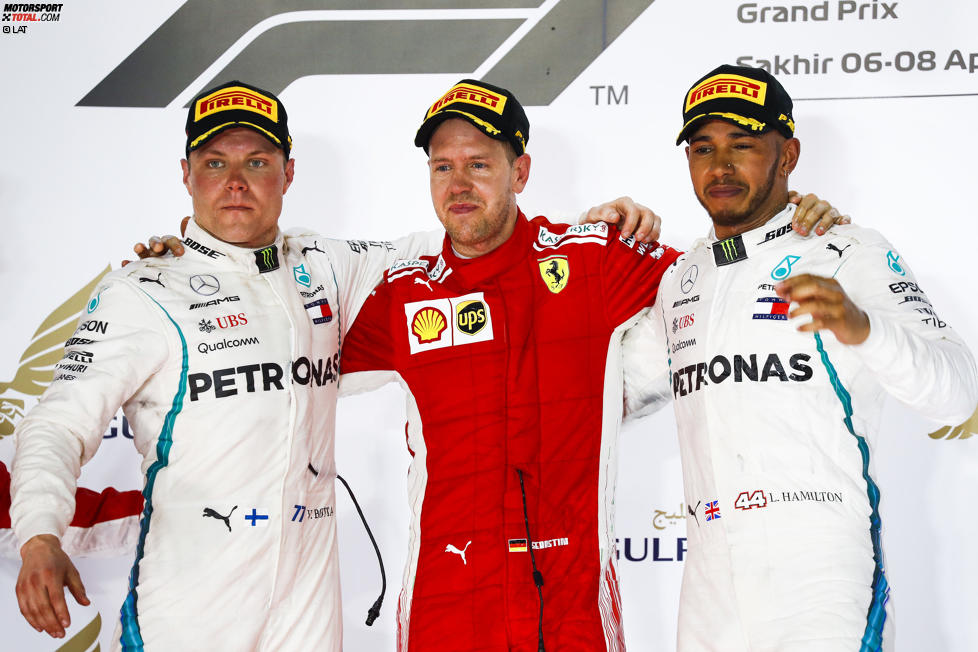 Valtteri Bottas (Mercedes), Sebastian Vettel (Ferrari) und Lewis Hamilton (Mercedes) 