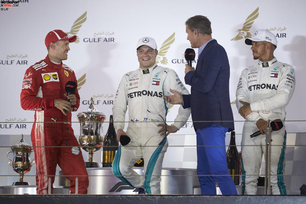 David Coulthard, Valtteri Bottas (Mercedes), Sebastian Vettel (Ferrari) und Lewis Hamilton (Mercedes) 