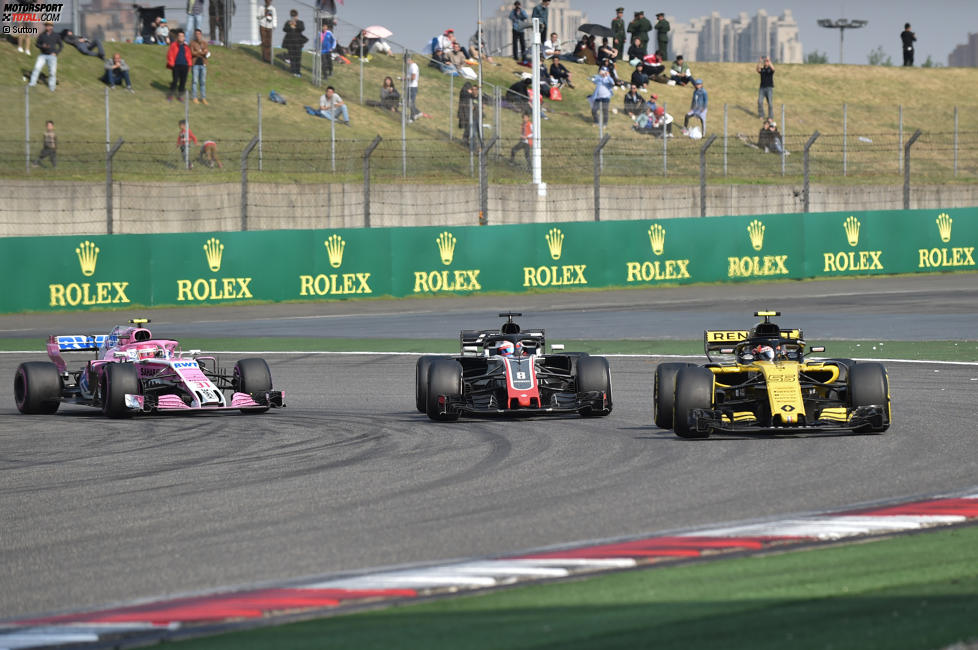 Carlos Sainz (Renault), Romain Grosjean (Haas) und Esteban Ocon (Force India) 