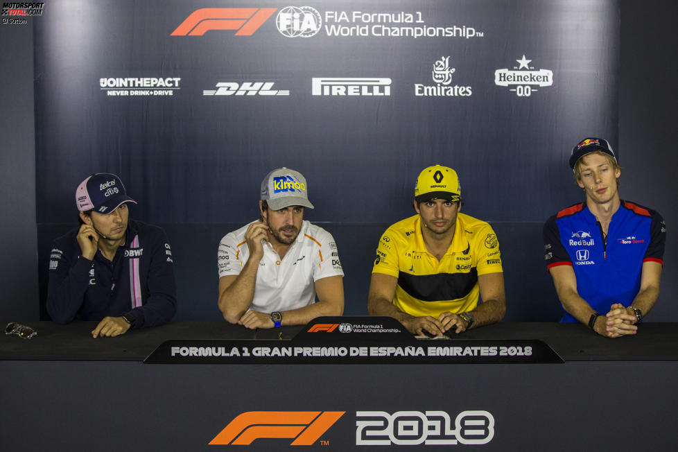 Sergio Perez (Force India), Fernando Alonso (McLaren), Carlos Sainz (Renault) und Brendon Hartley (Toro Rosso) 