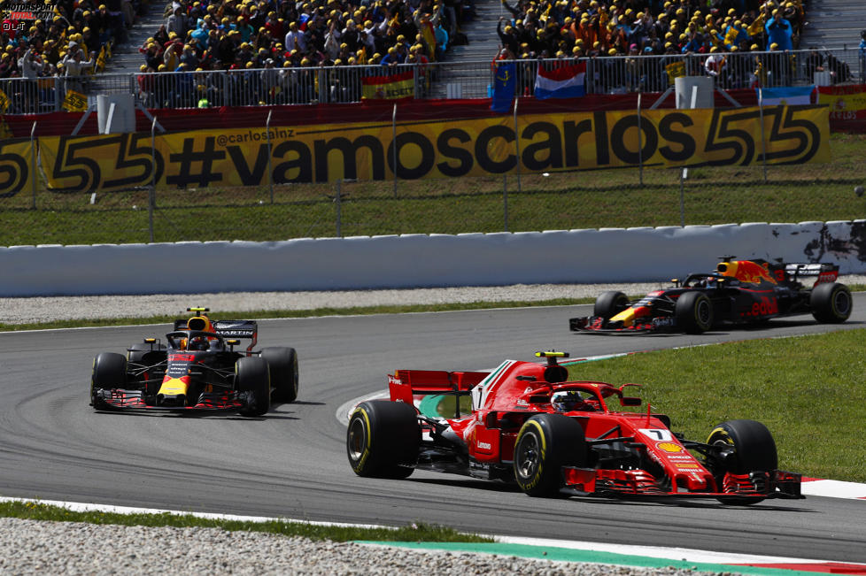 Kimi Räikkönen (Ferrari), Max Verstappen (Red Bull) und Daniel Ricciardo (Red Bull) 