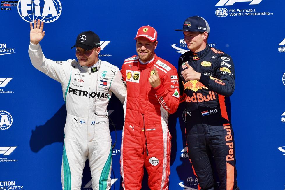 Valtteri Bottas (Mercedes), Sebastian Vettel (Ferrari) und Max Verstappen (Red Bull) 