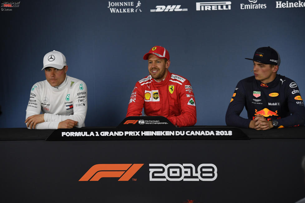 Valtteri Bottas (Mercedes), Sebastian Vettel (Ferrari) und Max Verstappen (Red Bull) 