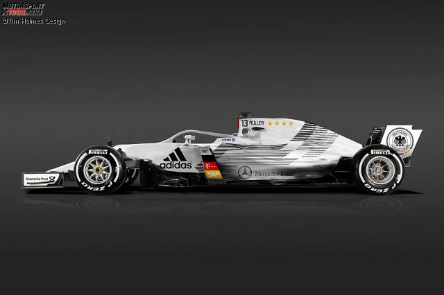So könnte ein Formel-1-Auto der Deutschen Nationalmannschaft aussehen. Und so die der anderen 31 Länder