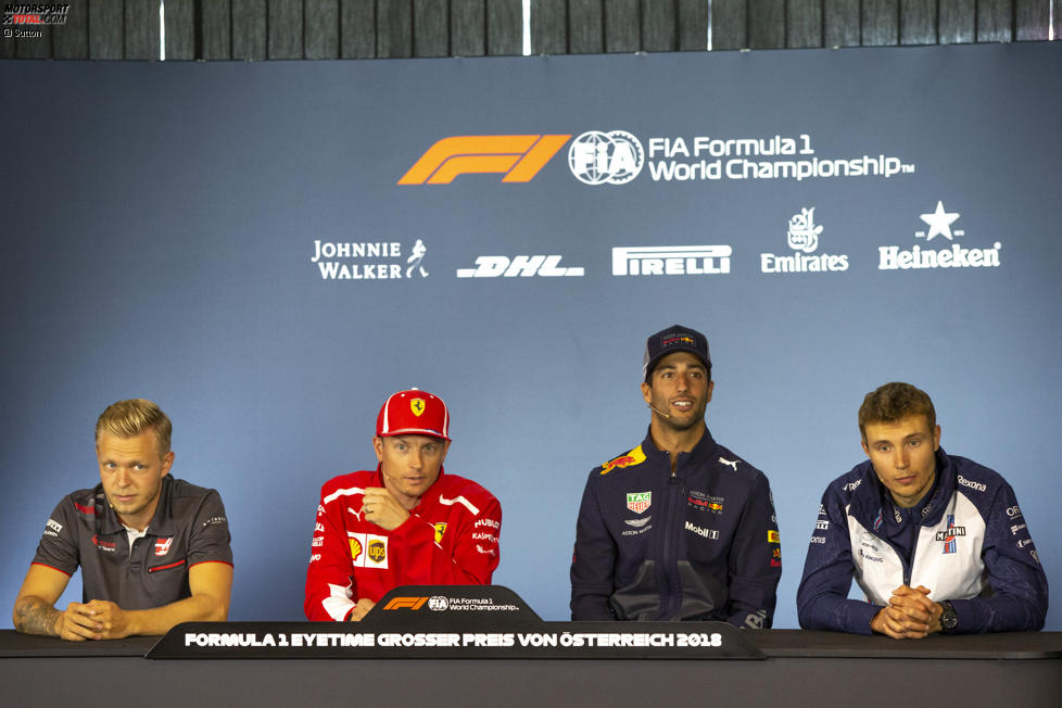 Kevin Magnussen (Haas), Kimi Räikkönen (Ferrari), Daniel Ricciardo (Red Bull) und Sergei Sirotkin (Williams) 
