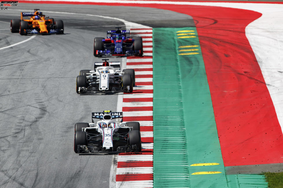 Sergei Sirotkin (Williams), Marcus Ericsson (Sauber), Brendon Hartley (Toro Rosso) und Fernando Alonso (McLaren) 