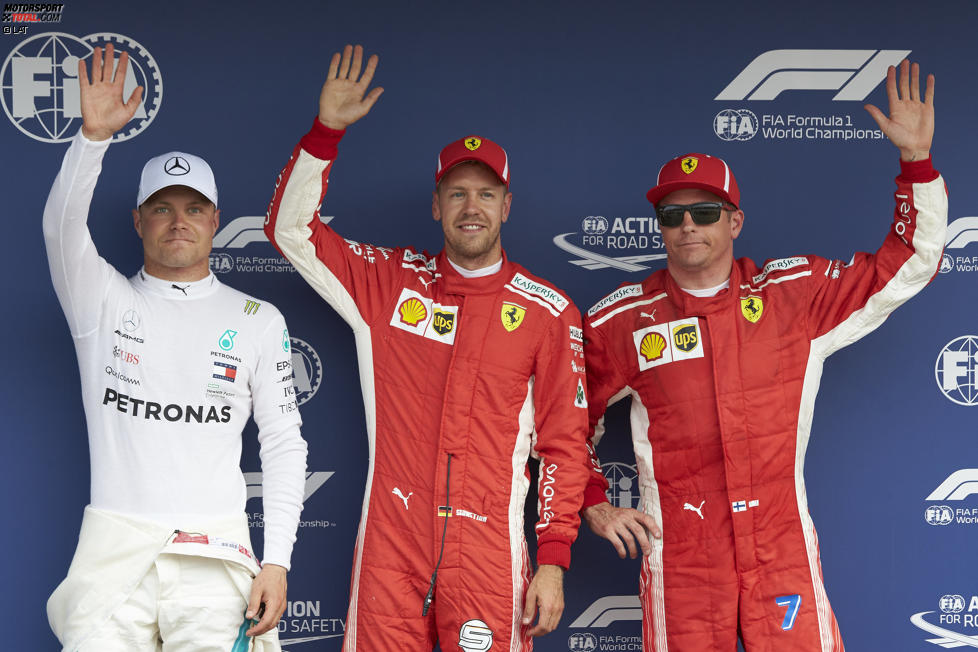 Valtteri Bottas (Mercedes), Sebastian Vettel (Ferrari) und Kimi R?ikk?nen (Ferrari) 