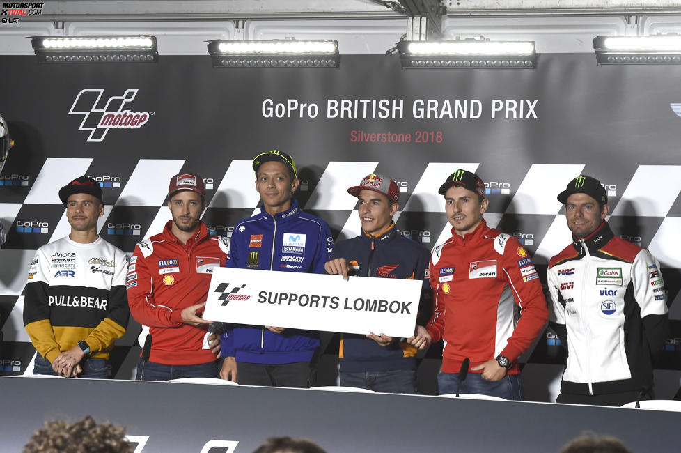 Alvaro Bautista (Angel Nieto), Andrea Dovizioso (Ducati), Marc Marquez (Honda), Jorge Lorenzo (Ducati) und Cal Crutchlow (LCR) 