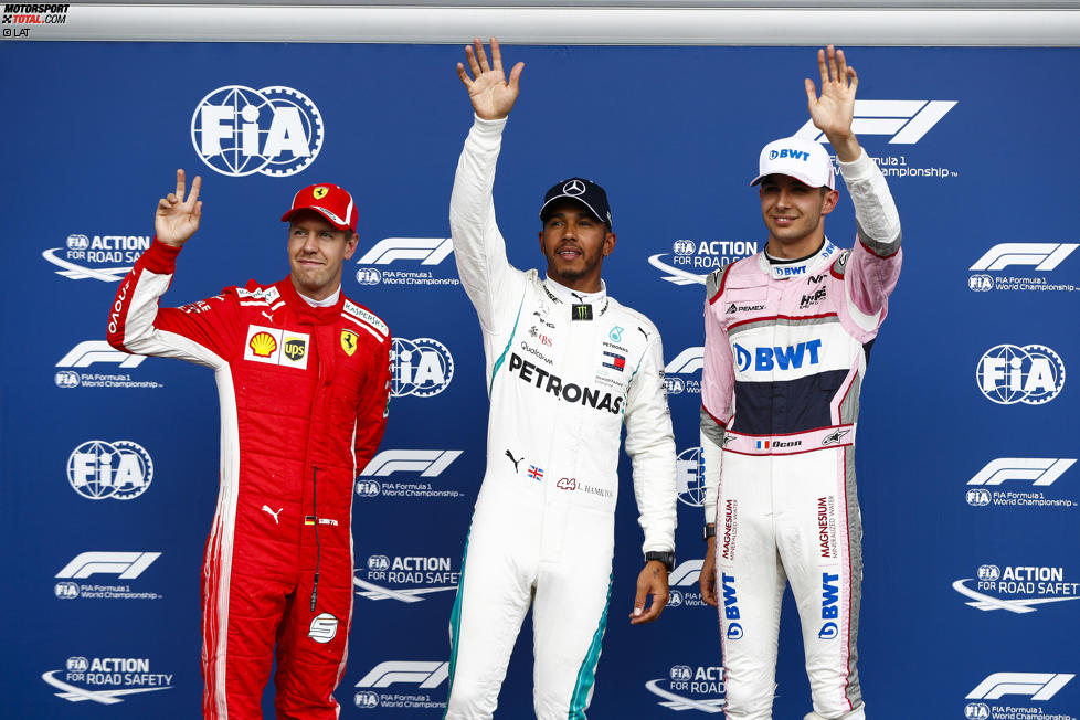 Sebastian Vettel (Ferrari), Esteban Ocon (Racing Point) und Lewis Hamilton (Mercedes) 