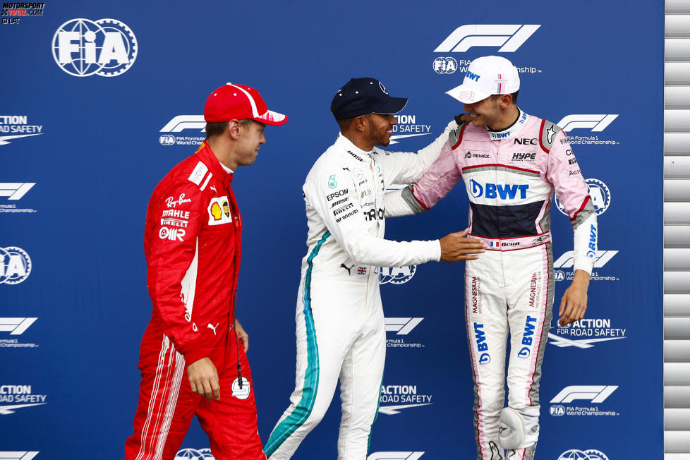 Sebastian Vettel (Ferrari), Esteban Ocon (Racing Point) und Lewis Hamilton (Mercedes) 