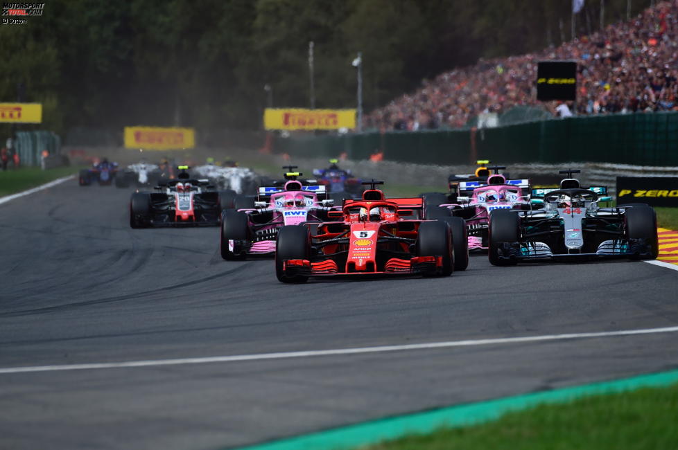Sebastian Vettel (Ferrari), Lewis Hamilton (Mercedes) und Esteban Ocon (Racing Point) 