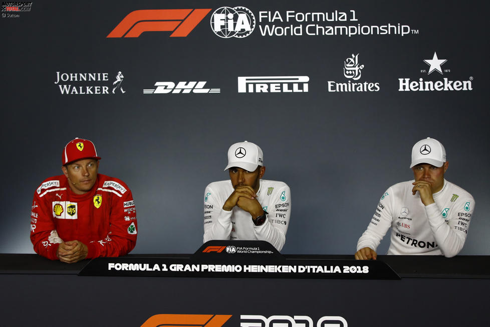 Kimi Räikkönen (Ferrari), Lewis Hamilton (Mercedes) und Valtteri Bottas (Mercedes) 