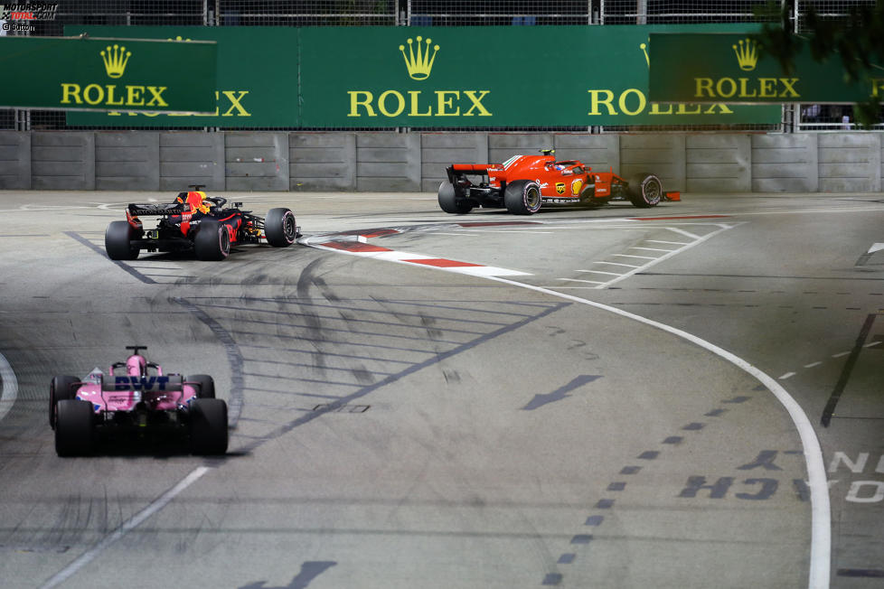 Sergio Perez (Racing Point), Daniel Ricciardo (Red Bull) und Kimi Räikkönen (Ferrari) 