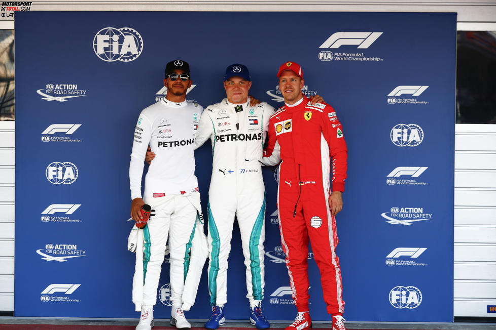 Valtteri Bottas (Mercedes), Lewis Hamilton (Mercedes) und Sebastian Vettel (Ferrari) 