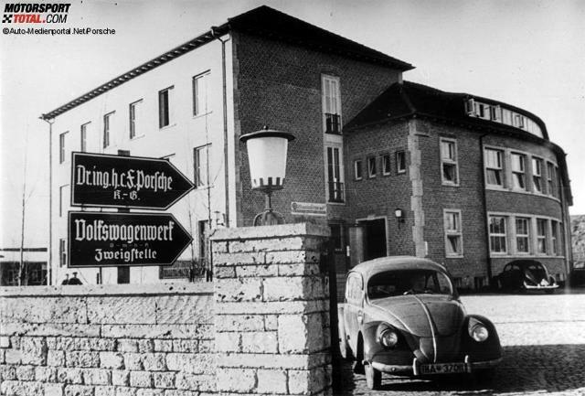 80 Jahre Porsche in Zuffenhausen: Ein Backsteingebäude vom 1938 (heute Werk 1) markierte 1938 den Anfang