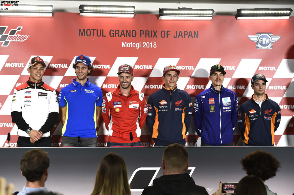 Takaaki Nakagami (LCR), Alex Rins (Suzuki), Andrea Dovizioso (Ducati), Marc Marquez (Honda) und Daniel Pedrosa (Honda) 