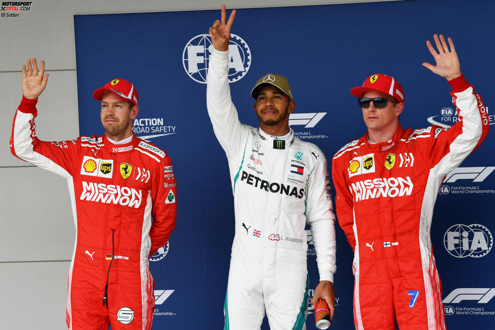 Sebastian Vettel (Ferrari), Lewis Hamilton (Mercedes) und Kimi Räikkönen (Ferrari) 