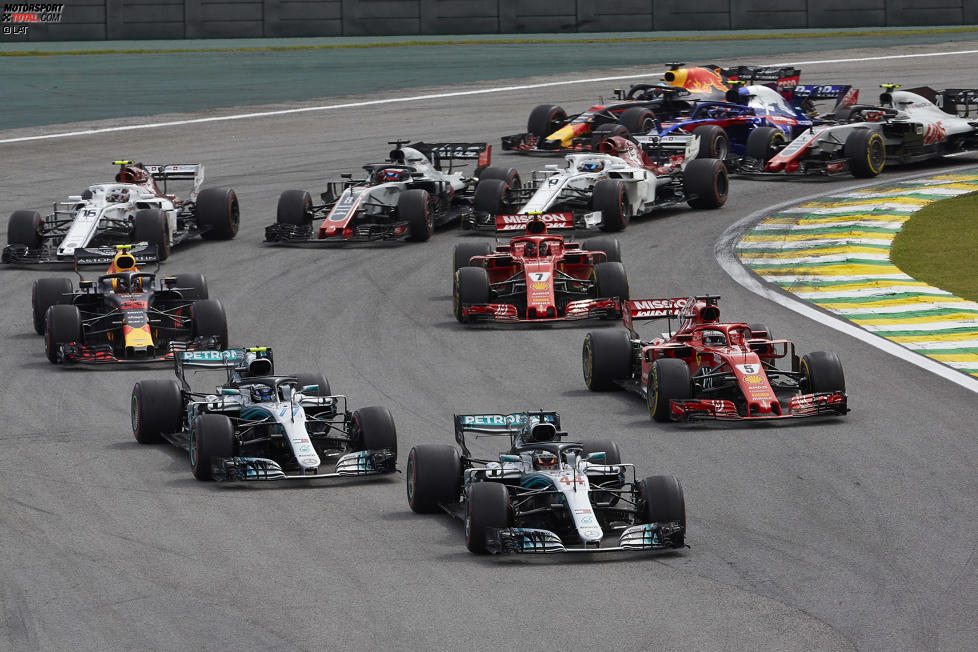 Lewis Hamilton (Mercedes), Valtteri Bottas (Mercedes), Sebastian Vettel (Ferrari), Kimi Räikkönen (Ferrari), Max Verstappen (Red Bull), Charles Leclerc (Sauber), Romain Grosjean (Haas) und Marcus Ericsson (Sauber) 
