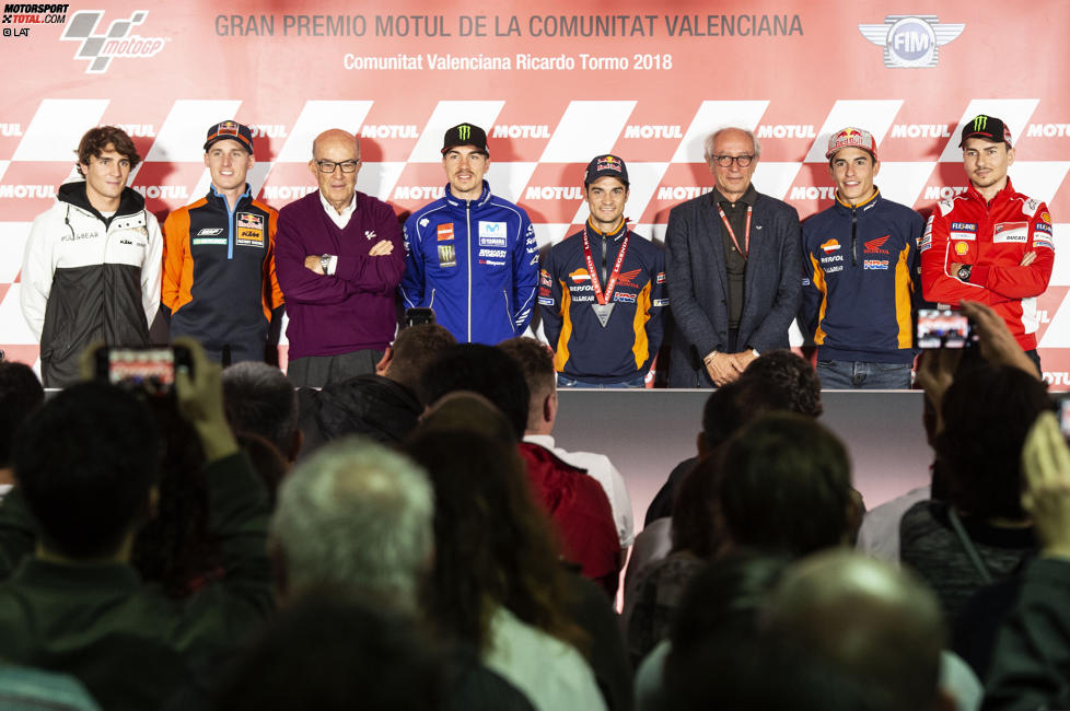 Albert Arenas (Angel Nieto), Pol Espargaro (KTM), Maverick Vinales (Yamaha), Daniel Pedrosa (Honda), Marc Marquez (Honda) und Jorge Lorenzo (Ducati) 