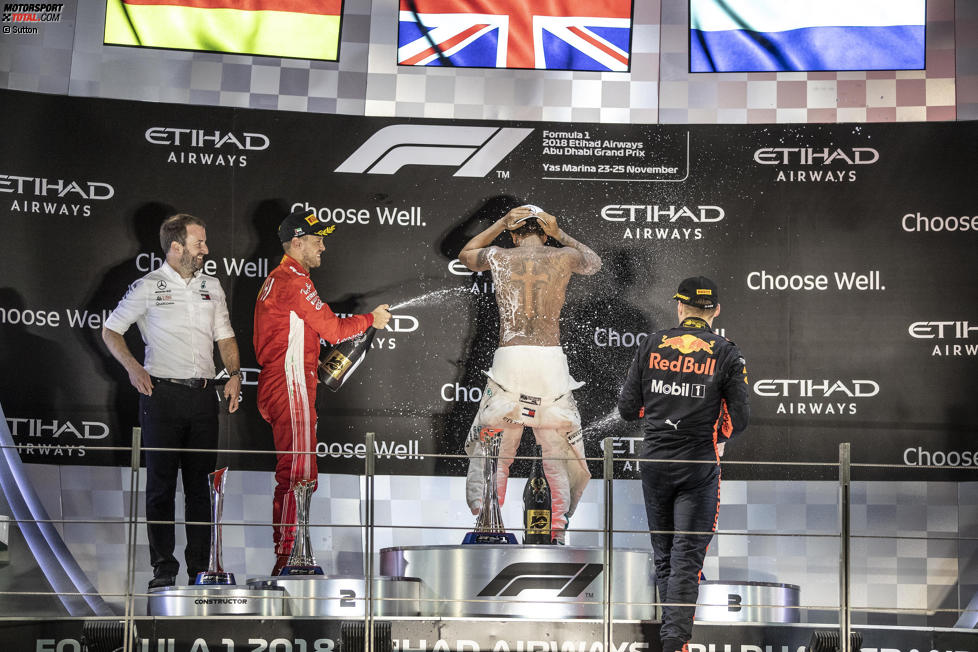 Sebastian Vettel (Ferrari), Lewis Hamilton (Mercedes) und Max Verstappen (Red Bull) 