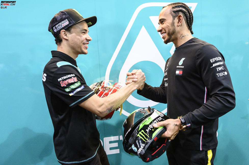 Franco Morbidelli (Petronas Yamaha) und Lewis Hamilton 