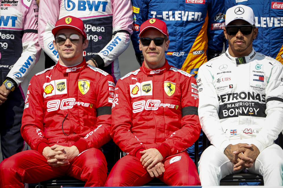 Charles Leclerc (Ferrari), Sebastian Vettel (Ferrari) und Lewis Hamilton (Mercedes) 