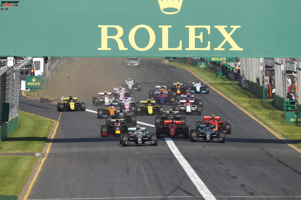 Valtteri Bottas (Mercedes), Lewis Hamilton (Mercedes), Sebastian Vettel (Ferrari), Charles Leclerc (Ferrari), Max Verstappen (Red Bull) und Daniel Ricciardo (Renault) 