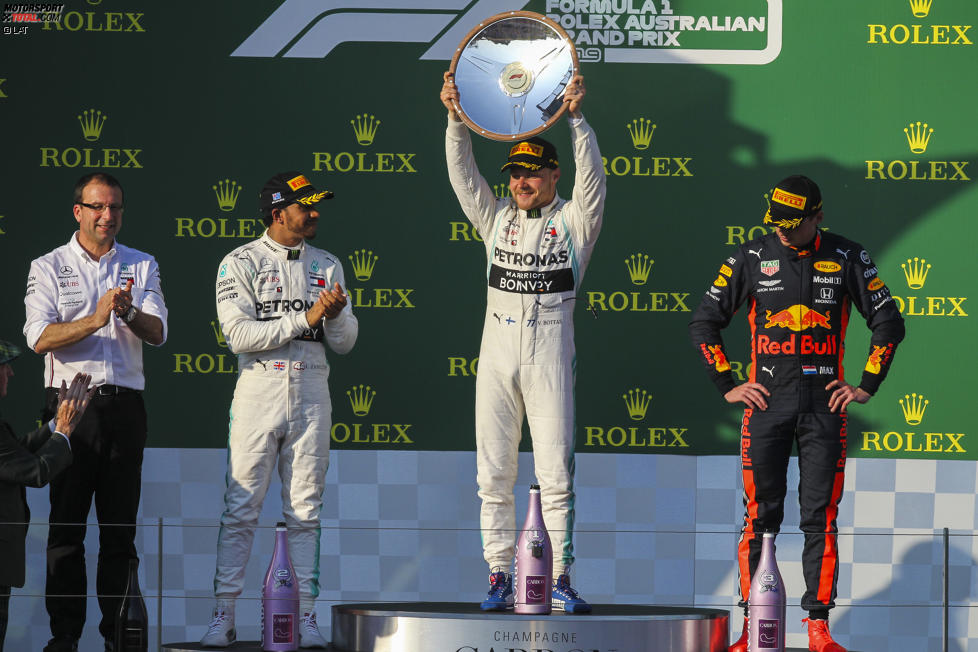 Valtteri Bottas (Mercedes), Lewis Hamilton (Mercedes) und Max Verstappen (Red Bull) 